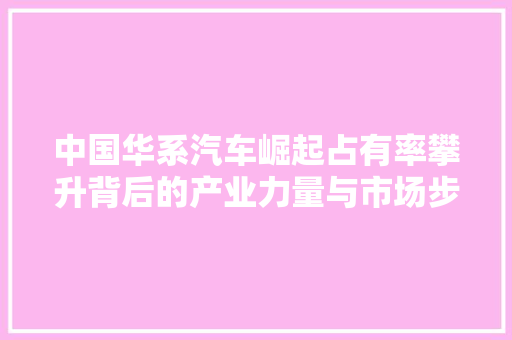 中国华系汽车崛起占有率攀升背后的产业力量与市场步骤