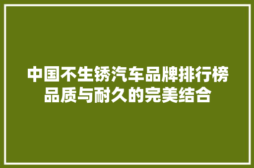 中国不生锈汽车品牌排行榜品质与耐久的完美结合