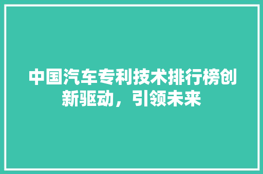 中国汽车专利技术排行榜创新驱动，引领未来