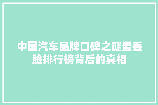 中国汽车品牌口碑之谜最丢脸排行榜背后的真相