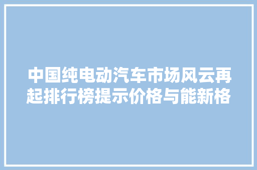 中国纯电动汽车市场风云再起排行榜提示价格与能新格局