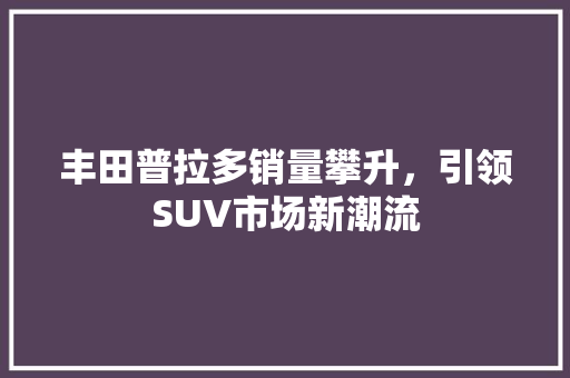 丰田普拉多销量攀升，引领SUV市场新潮流