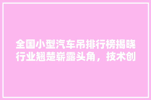 全国小型汽车吊排行榜揭晓行业翘楚崭露头角，技术创新引领未来