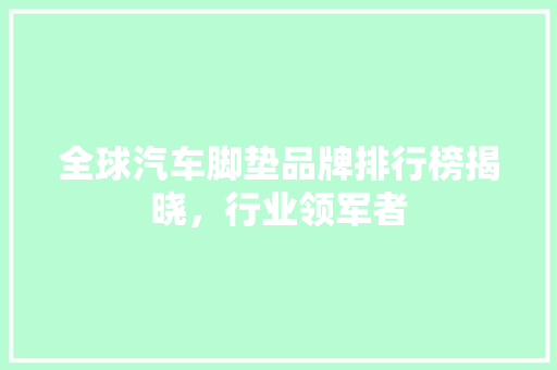 全球汽车脚垫品牌排行榜揭晓，行业领军者
