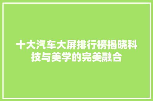 十大汽车大屏排行榜揭晓科技与美学的完美融合