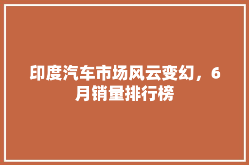 印度汽车市场风云变幻，6月销量排行榜