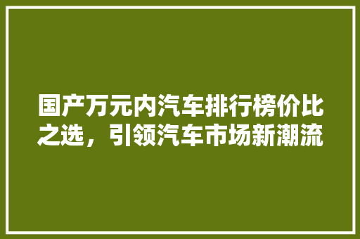 国产万元内汽车排行榜价比之选，引领汽车市场新潮流