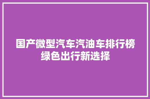 国产微型汽车汽油车排行榜绿色出行新选择