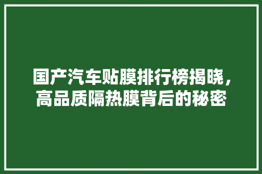 国产汽车贴膜排行榜揭晓，高品质隔热膜背后的秘密