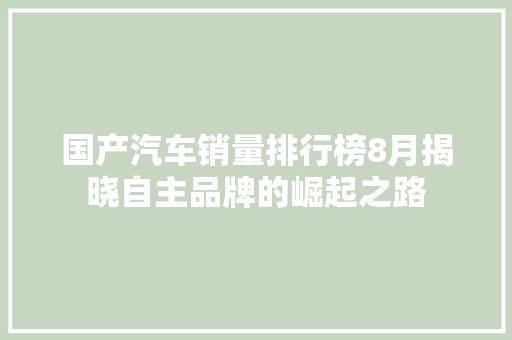 国产汽车销量排行榜8月揭晓自主品牌的崛起之路