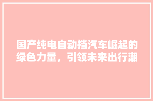 国产纯电自动挡汽车崛起的绿色力量，引领未来出行潮流