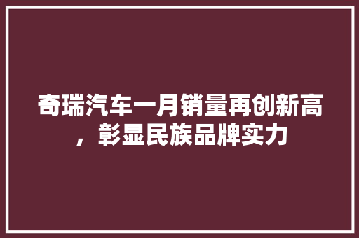 奇瑞汽车一月销量再创新高，彰显民族品牌实力